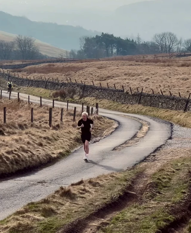 Jamie Laing runs up a hill on Day 5 of his ultra marathon challenge