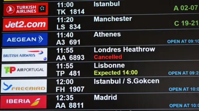 A board showing flights from Nice airport