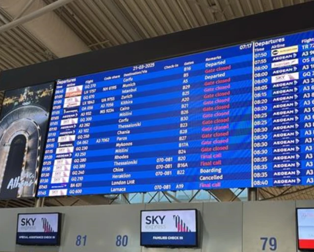 The live departure board in Greece