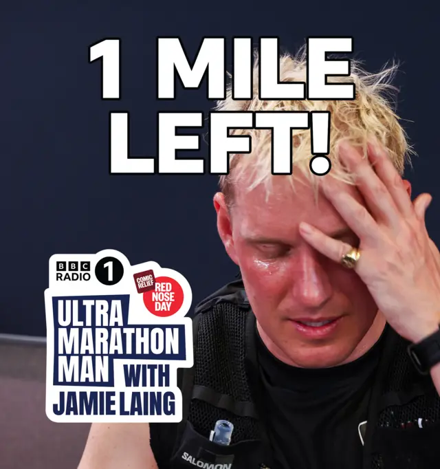 1 Mile Left: with Jamie looking very hot and tired.