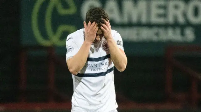 GLASGOW, SCOTLAND - MARCH 22: Raith's Ross Matthews at full time during a William Hill Championship match between Partick Thistle and Raith Rovers at the Wyre Stadium at Firhill, on March 22, 2025, in Glasgow, Scotland. (Photo by Paul Byars / SNS Group)