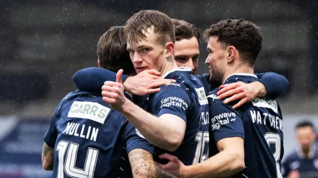 KIRKCALDY, SCOTLAND - FEBRUARY 15: Raith Rovers' Finlay Pollock celebrates scoring to make it 1-0 during a William Hill Championship match between Raith Rovers and Partick Thistle at Stark's Park, on February 15, 2025, in Kirkcaldy, Scotland. (Photo by Paul Byars / SNS Group)