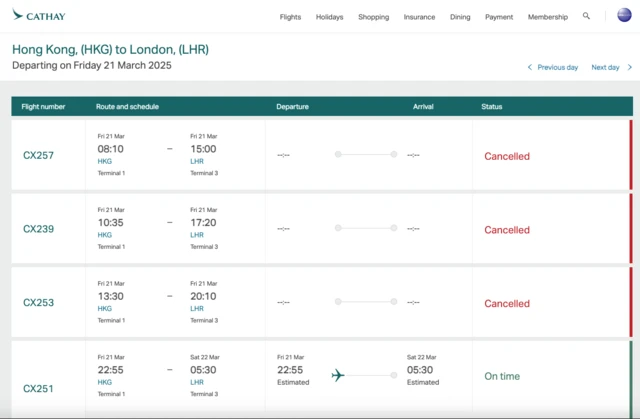 Cathay Pacific website screengrab.