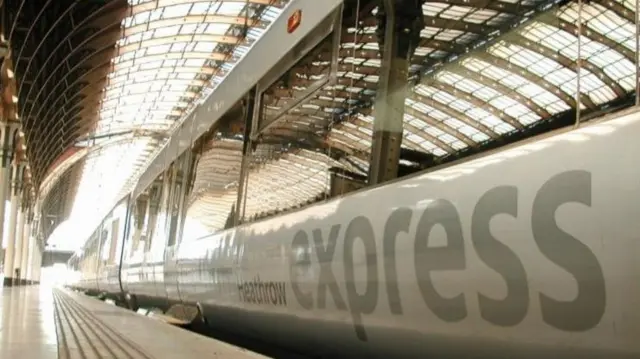 A Heathrow Express train in a station