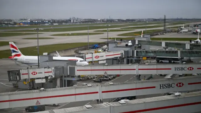 A view of empty runways at Heathrow airport