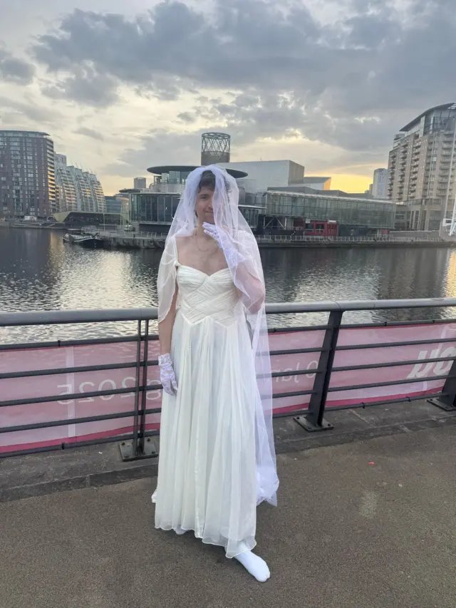 Greg James in a wedding dress