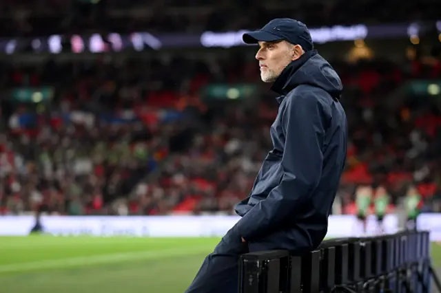 Thomas Tuchel, Head Coach of England, looks on