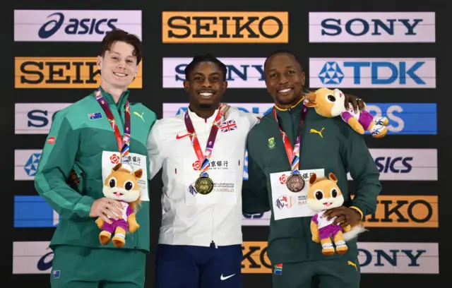 Jeremiah Azu with his 60m gold medal