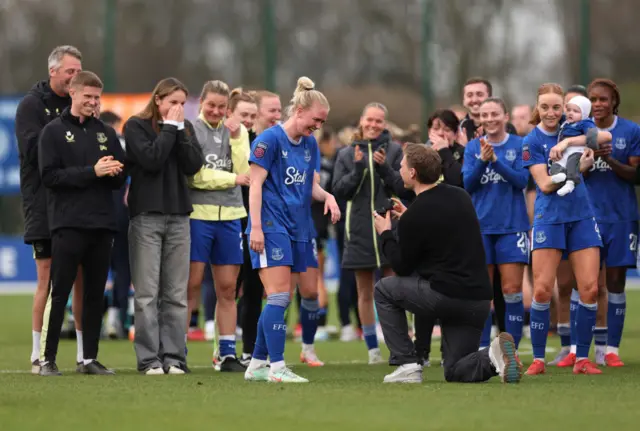 Rikke Madsen is proposed to by her partner at the end of the game