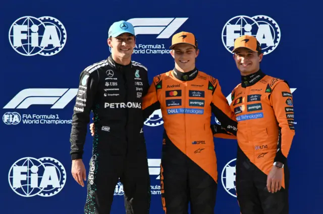 George Russell, Oscar Piastri and Lando Norris