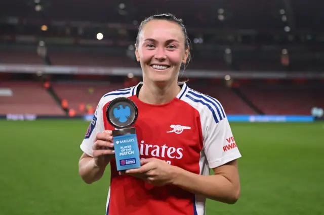 Caitlin Foord poses with her POTM trophy