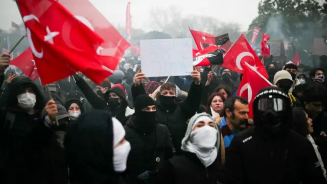 A group of protesters gathered in Istanbul