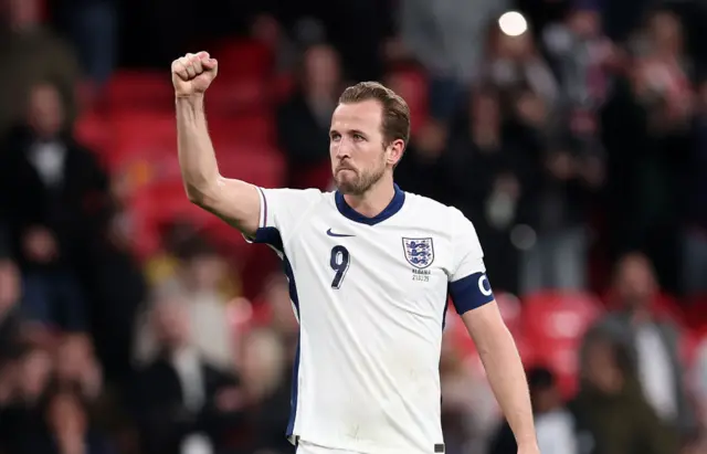 Harry Kane raises his fist in the air