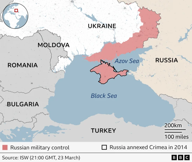 Black Sea locator map showing Crimea and the Azov Sea as well as the countries surrounding the Black Sea (Ukraine, Russia, Turkey, Bulgaria, Romania)