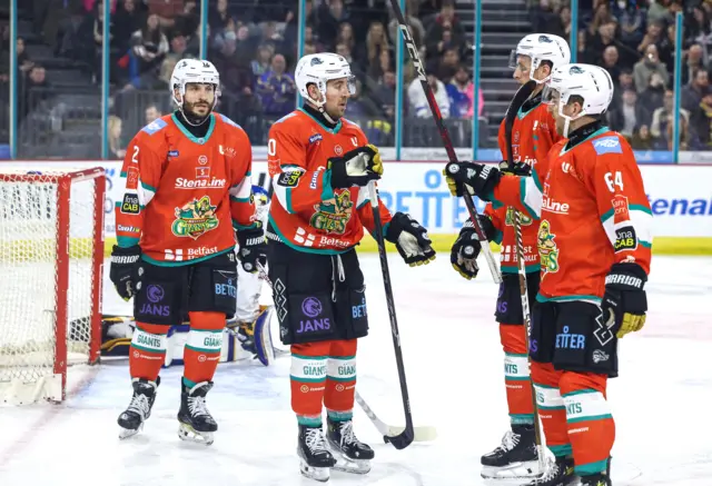 Scott Conway and the powerplay unit celebrate