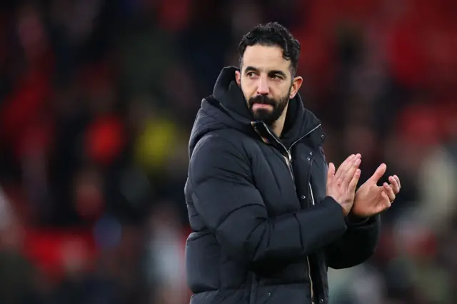 Ruben Amorim clapping after Manchester United's defeat to Fulham