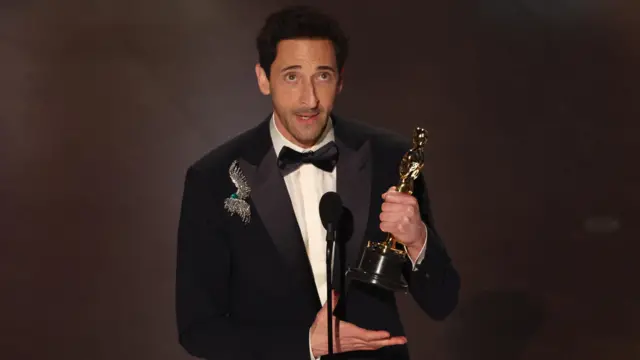 Adrien Brody wins the Oscar for Best Actor for "The Brutalist" during the Oscars show