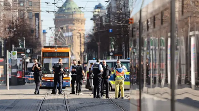 Police at the scene in Mannheim's city centre