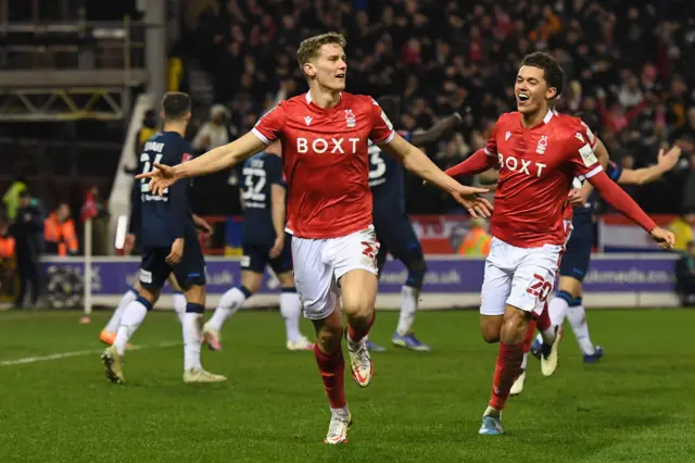 Ryan Yates of Nottingham Forest celebrates after scoring a goal to make it 2-1 during the FA Cup match between Nottingham Forest and Huddersfield Town at the City Ground.