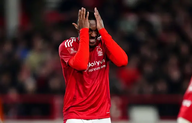 Nottingham Forest's Callum Hudson-Odoi reacts to a missed chance.