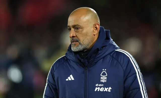 Nuno Espirto Santo, the Nottingham Forest manager looks on.