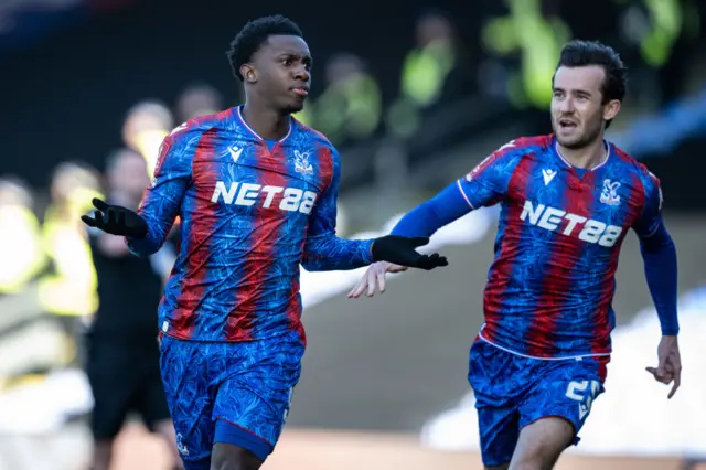 Eddie Nketiah celebrates with Ben Chilwell after scoring against Millwall