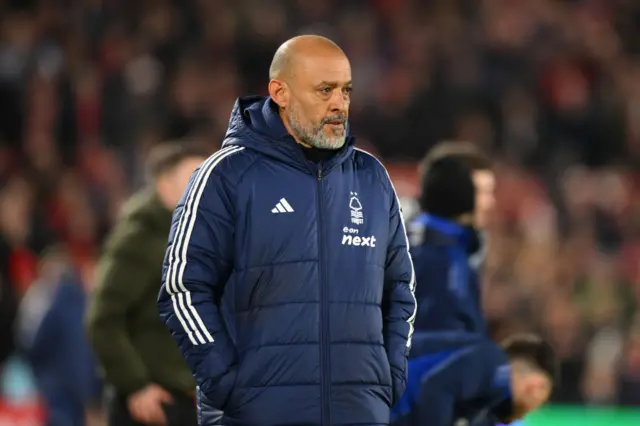 Nuno Espirito Santo is the Nottingham Forest head coach and looks on.
