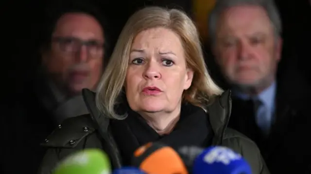 Germany's interior minister, Nancy Faeser speaking to reporters