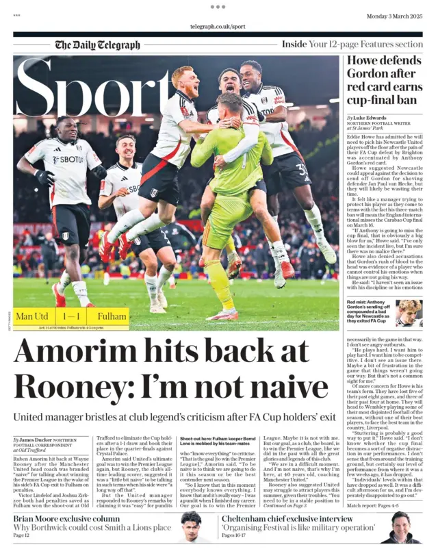 The back page of Monday's Daily Telegraph