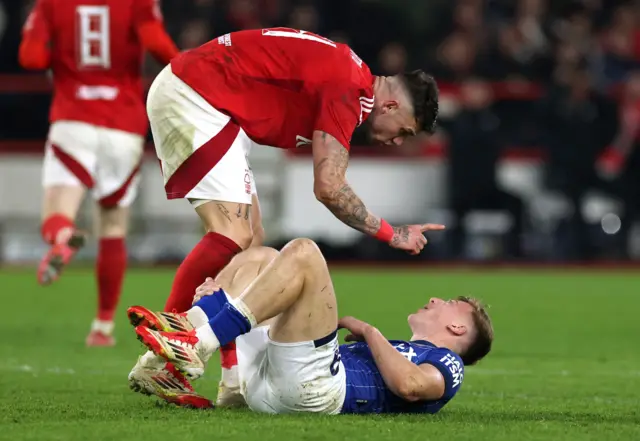 Nottingham Forest's Morato clashes with Ipswich Town's Liam Delap
