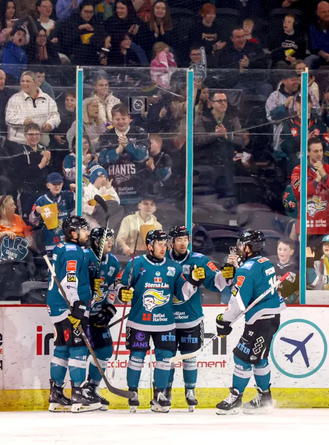 David Goodwin celebrates after scoring first goal for Belfast Giants
