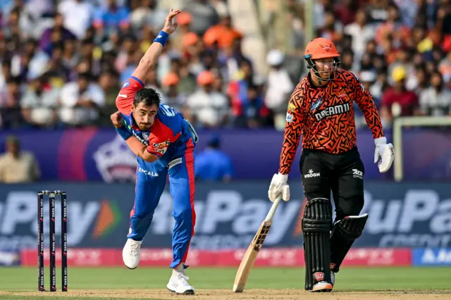 Mitchell Starc bowling for Delhi Capitals