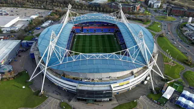 Bolton's Toughsheet Stadium from above before the game against Birmingham