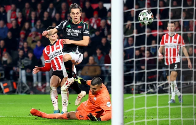 Arsenal's Leandro Trossard scores