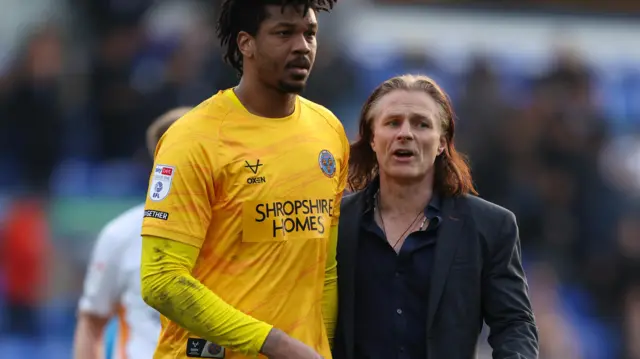 Shrewbury's Jamal Blackman and head coach Gareth Ainsworth after the defeat at Peterborough