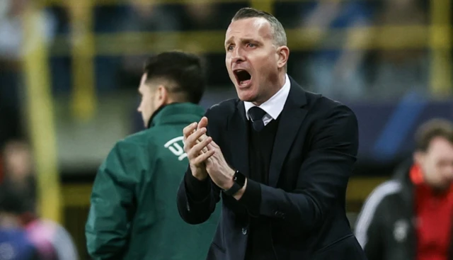 Club Brugge head coach Nicky Hayen reacts