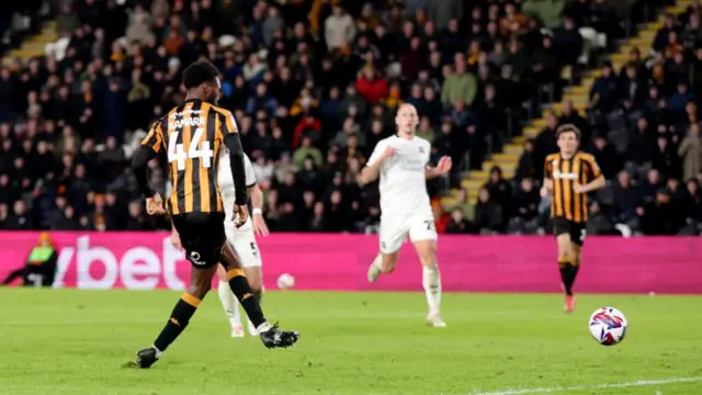 Abu Kamara scores Hull's second against Plymouth