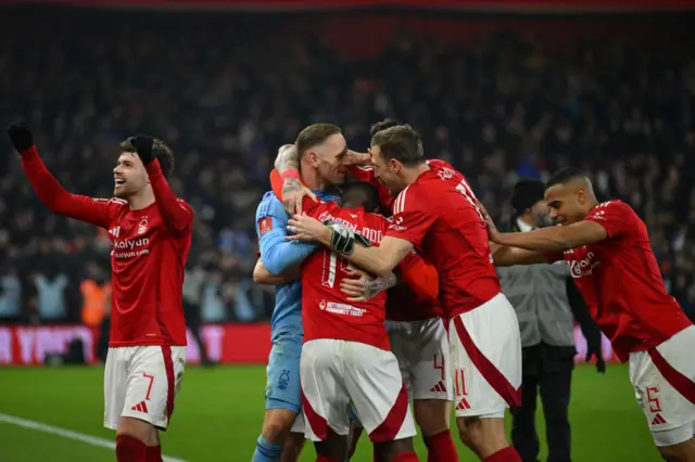 Matz Sels celebrates with his team-mates