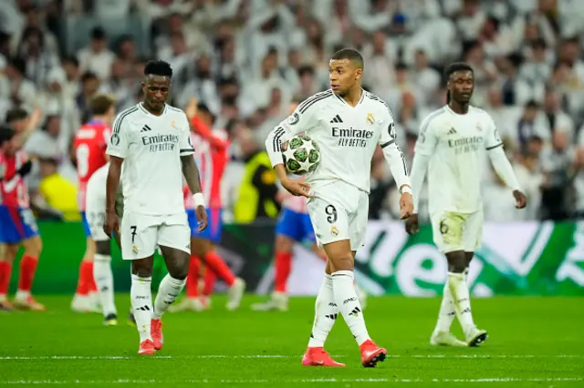 Kylian Mbappe centre-forward of Real Madrid and France dejected after Atletico goal