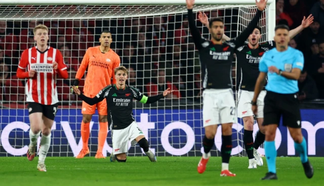 Arsenal's Martin Odegaard appeals for a penalty