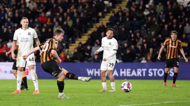 Joe Gelhardt slots Hull into the lead against Plymouth