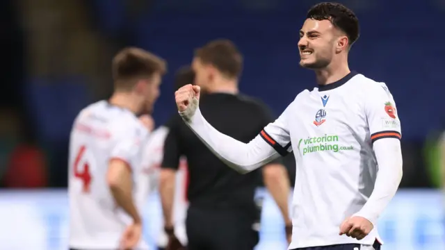 Aaron Collins celebrates for Bolton v Birmingham