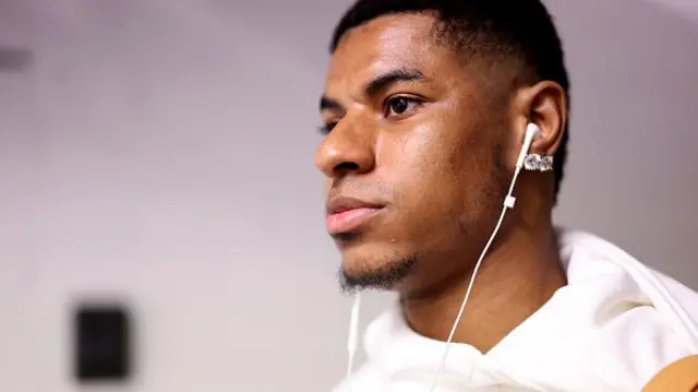 Marcus Rashford of Aston Villa arrives at the stadium