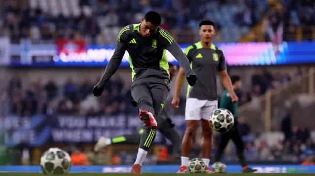 Marcus Rashford of Aston Villa warms up