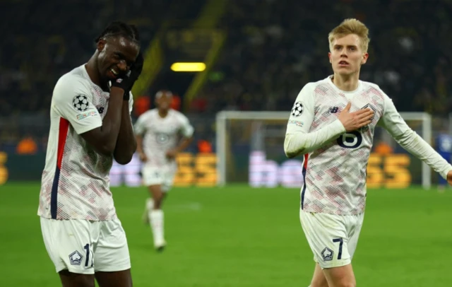 Lille's Hakon Arnar Haraldsson celebrates