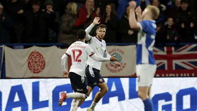 Bolton celebrate John McAtee's goal against Birmingham