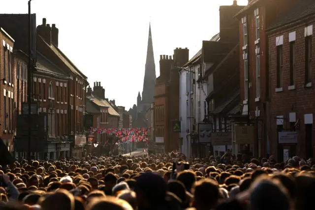 Crowds converging on the town centre in 2023