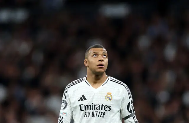 Kylian Mbappe of Real Madrid looks on