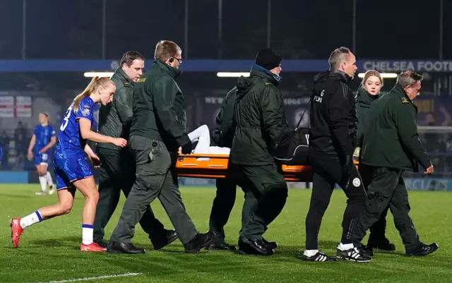 Ruby Mace is stretchered off