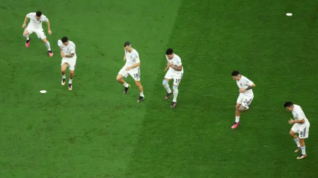 Argentina players warm up prior to the FIFA World Cup Qatar 2022 Final match